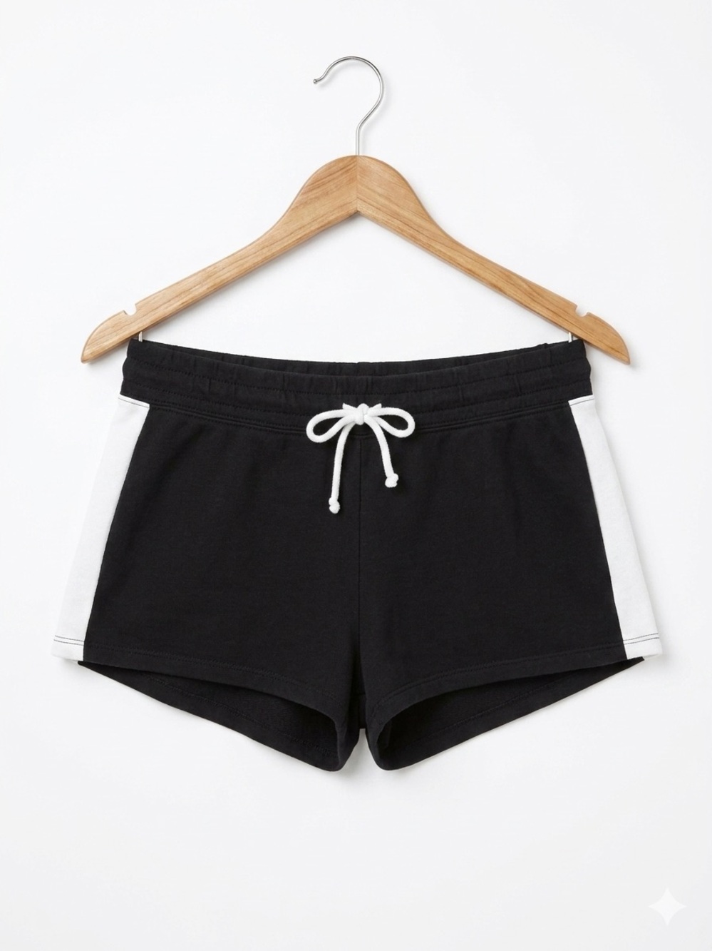 Divided Cotton Black and White Active Lounge Shorts with Drawstring